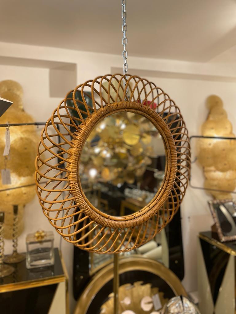Mid-20th Century Italian Mid-Century Modern Rattan and Bamboo Wall Mirror, Franco Albini For Sale
