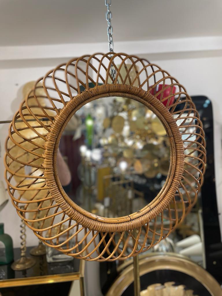 Italian Mid-Century Modern Rattan and Bamboo Wall Mirror, Franco Albini For Sale 1
