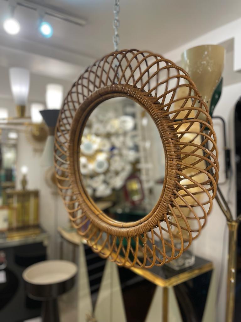 Italian Mid-Century Modern Rattan and Bamboo Wall Mirror, Franco Albini For Sale 4