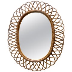 Italian Mid-Century Modern Rattan and Bamboo Wall Mirror, Franco Albini