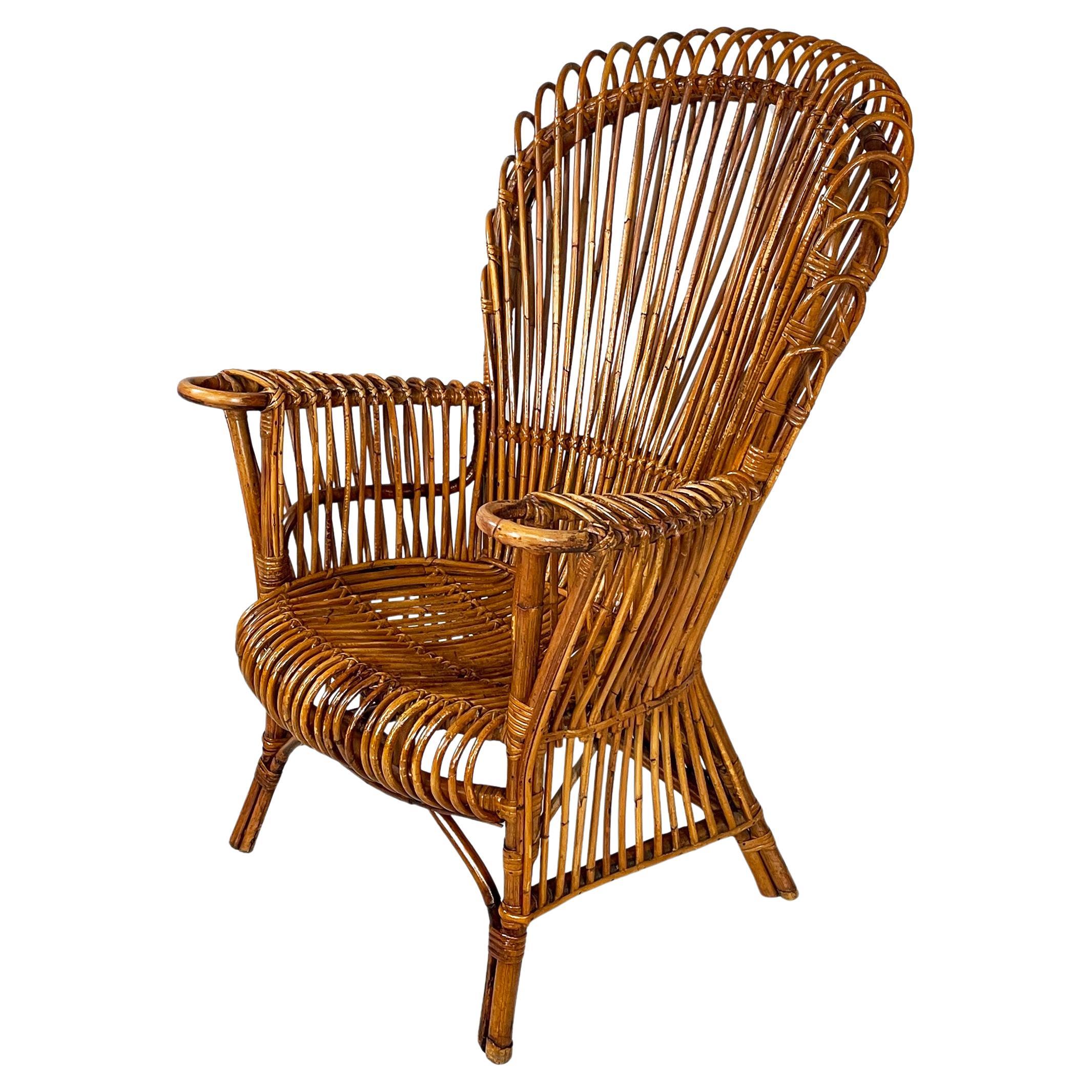 Italian mid-century modern rattan armchair by Antonio Dal Vera, 1960s