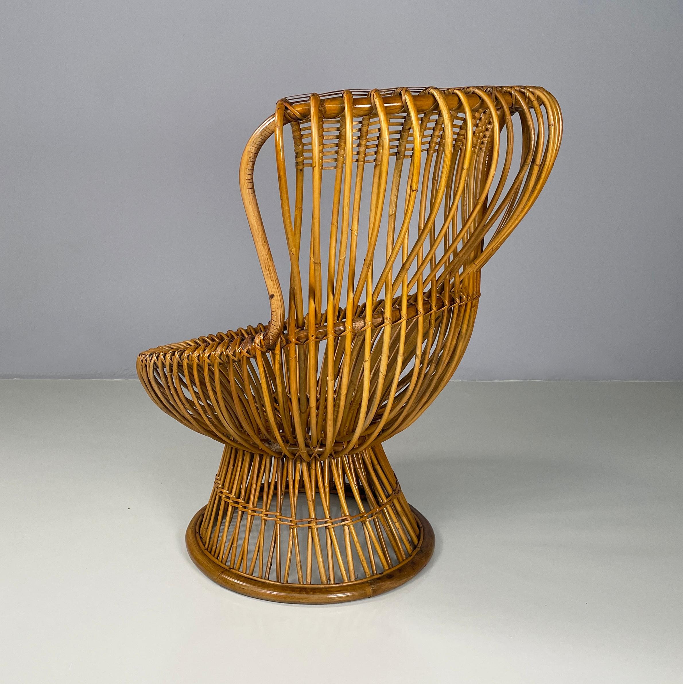 Italian mid-century modern Rattan armchair Margherita by Albini Bonacina, 1950s In Good Condition In MIlano, IT