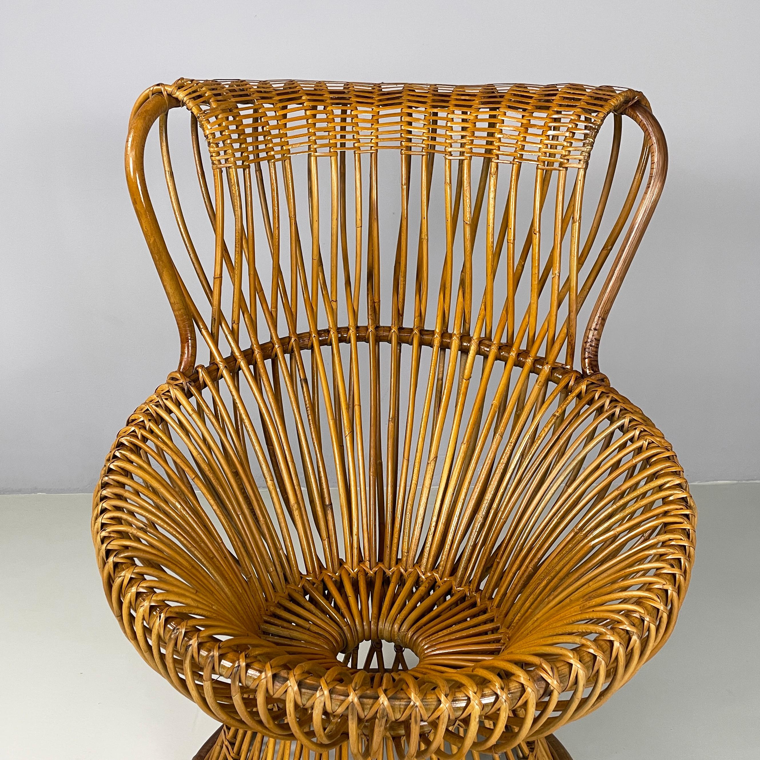 Wicker Italian mid-century modern Rattan armchair Margherita by Albini Bonacina, 1950s