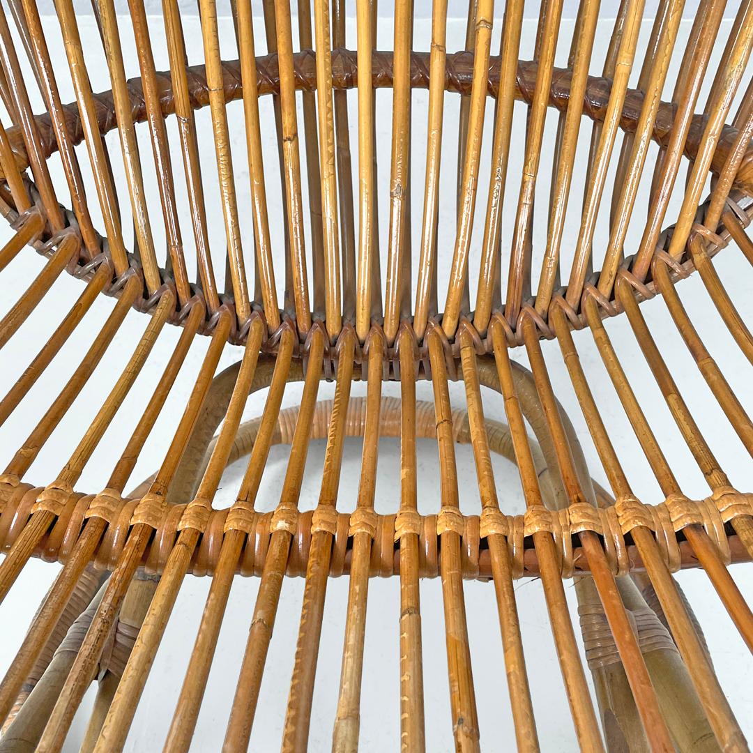 Italian mid-century modern rattan armchair Tre Cerchi Tito Agnoli Bonacina 1960s For Sale 4