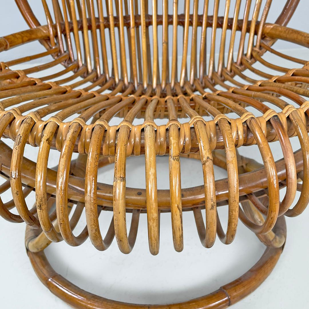 Italian mid-century modern rattan armchair Tre Cerchi Tito Agnoli Bonacina 1960s For Sale 6