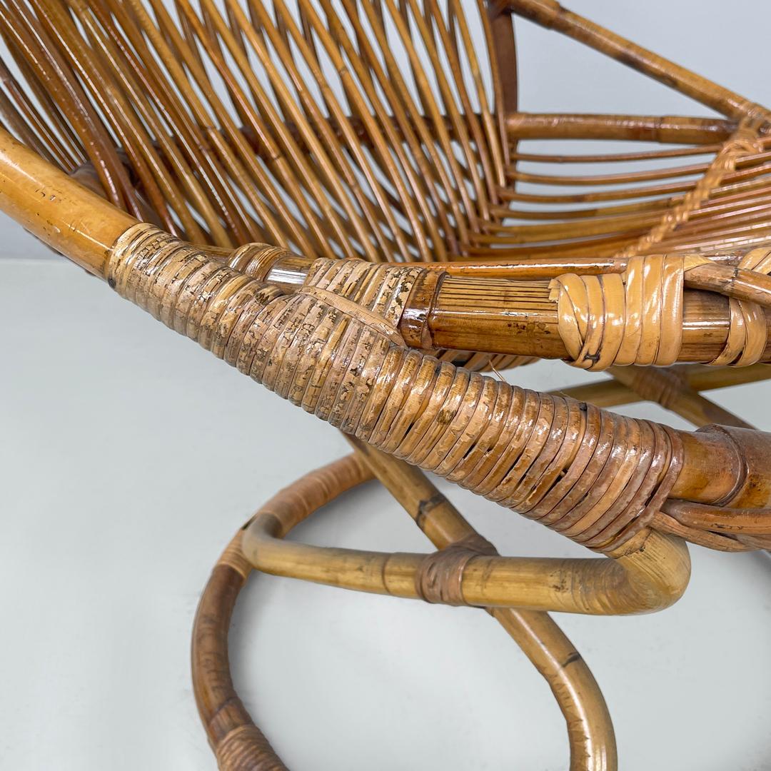 Italian mid-century modern rattan armchair Tre Cerchi Tito Agnoli Bonacina 1960s For Sale 7