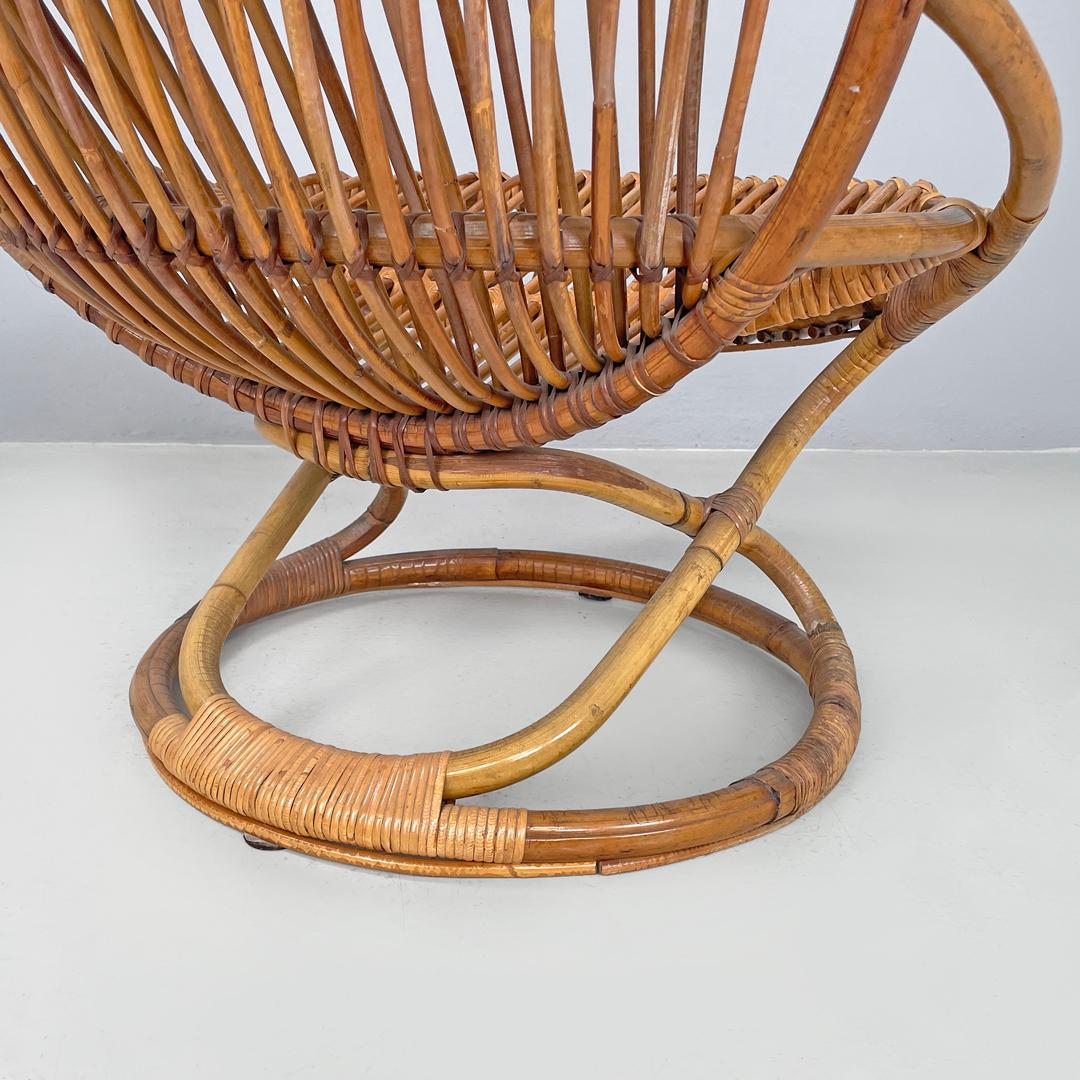 Italian mid-century modern rattan armchair Tre Cerchi Tito Agnoli Bonacina 1960s For Sale 10