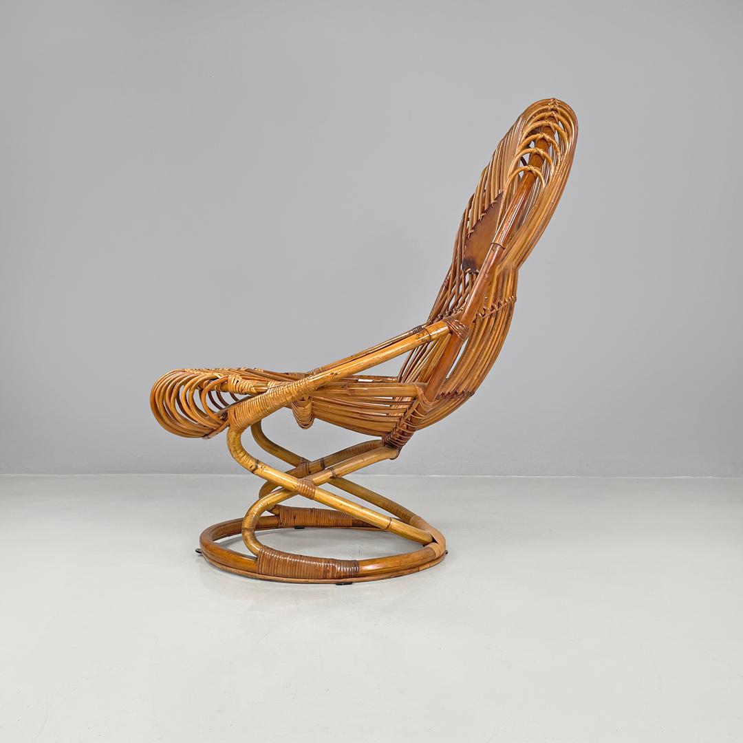 Mid-Century Modern Italian mid-century modern rattan armchair Tre Cerchi Tito Agnoli Bonacina 1960s For Sale