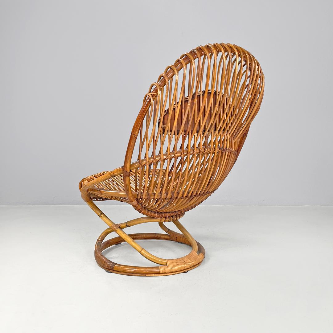 Italian mid-century modern rattan armchair Tre Cerchi Tito Agnoli Bonacina 1960s In Good Condition For Sale In MIlano, IT