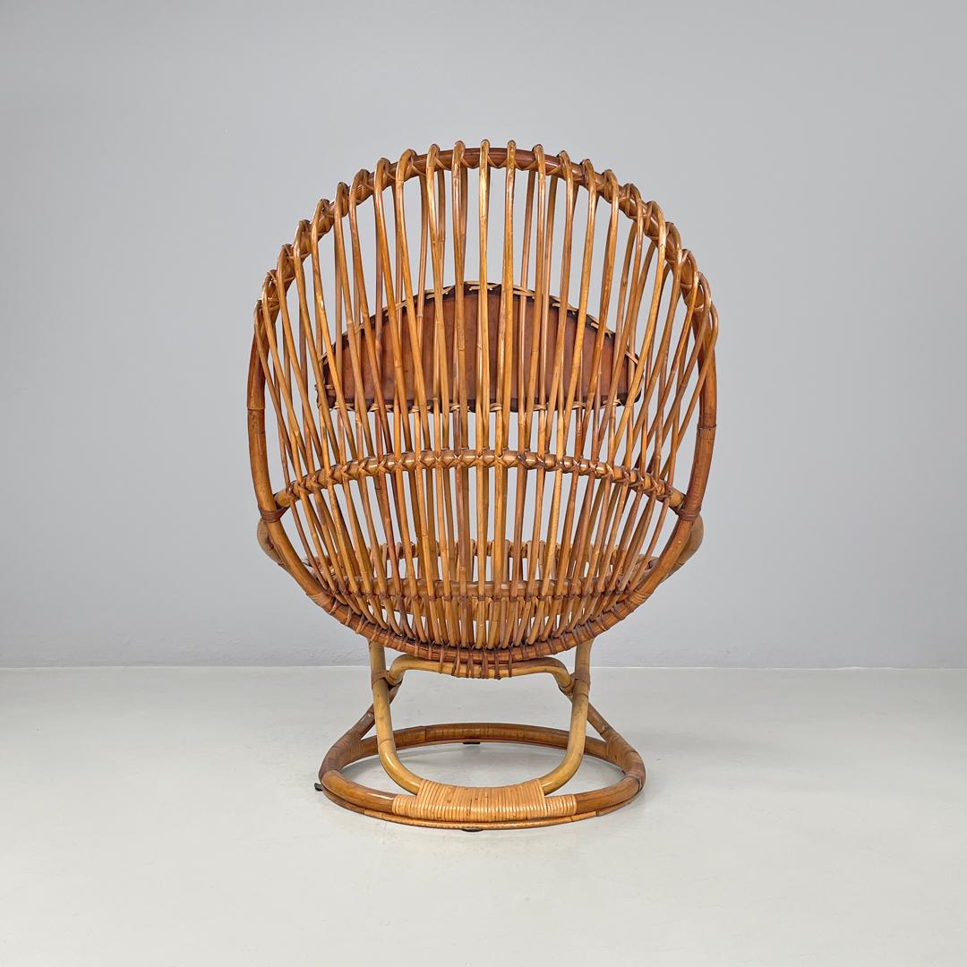 Mid-20th Century Italian mid-century modern rattan armchair Tre Cerchi Tito Agnoli Bonacina 1960s For Sale