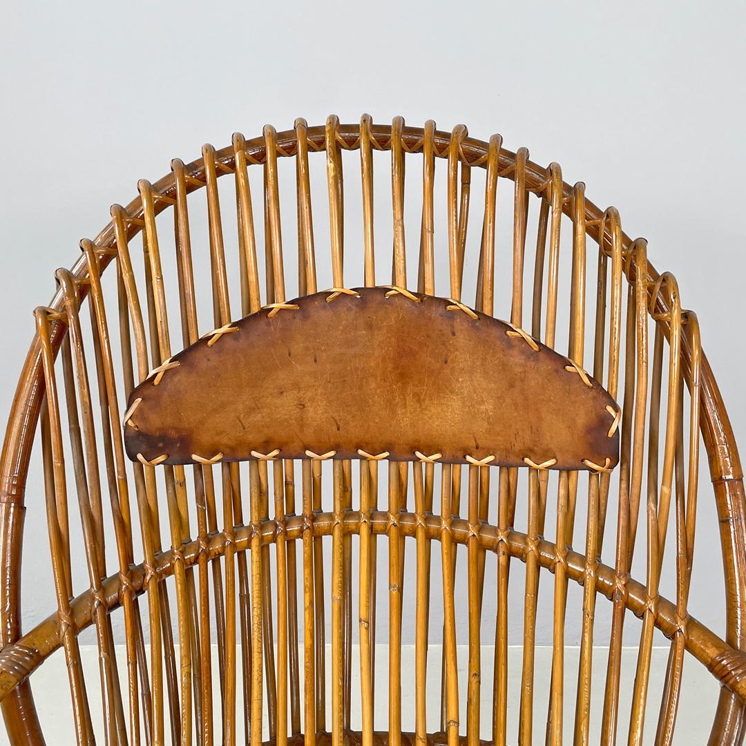 Italian mid-century modern rattan armchair Tre Cerchi Tito Agnoli Bonacina 1960s For Sale 1