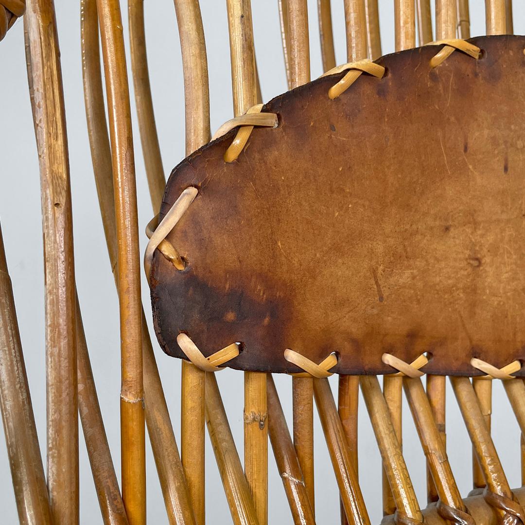 Italian mid-century modern rattan armchair Tre Cerchi Tito Agnoli Bonacina 1960s For Sale 2