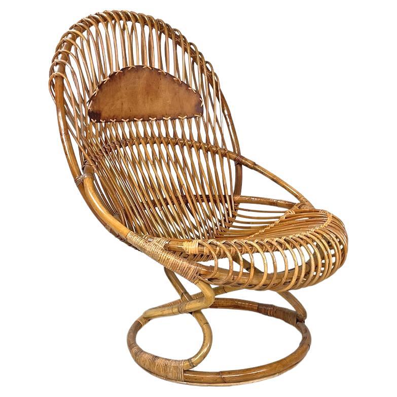 Italian mid-century modern rattan armchair Tre Cerchi Tito Agnoli Bonacina 1960s