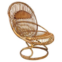 Fauteuil en rotin italien moderne du milieu du siècle Tre Cerchi Tito Agnoli Bonacina 1960s