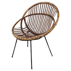 Italian Mid-Century Modern Rattan Armchair with Metal Rod Legs, 1960s