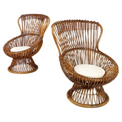 Italian mid-century modern rattan armchairs Margherita by Albini Bonacina, 1950s