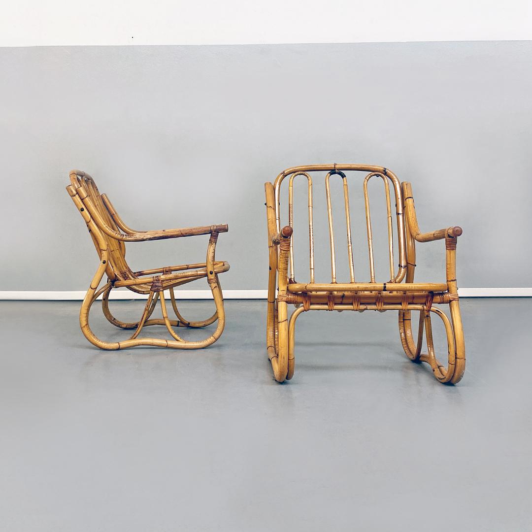 Italian Mid-Century Modern Rattan Armchairs with Armrests, 1960s In Good Condition In MIlano, IT