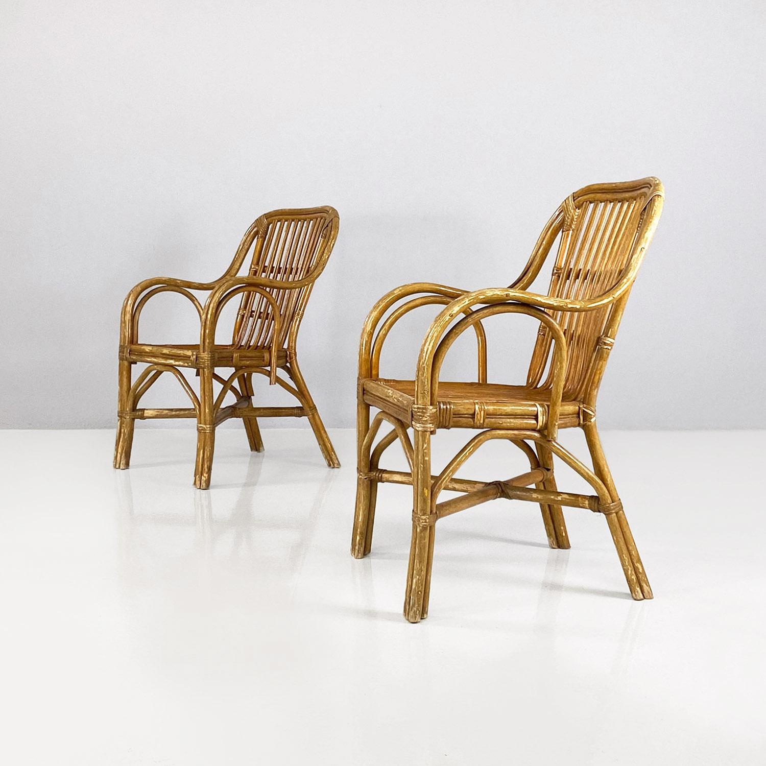 Italian mid-century modern rattan armchairs with curved armrests, 1960s For Sale 4
