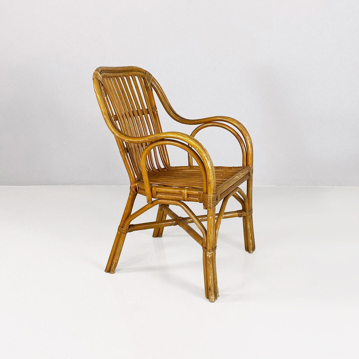 Mid-20th Century Italian mid-century modern rattan armchairs with curved armrests, 1960s For Sale