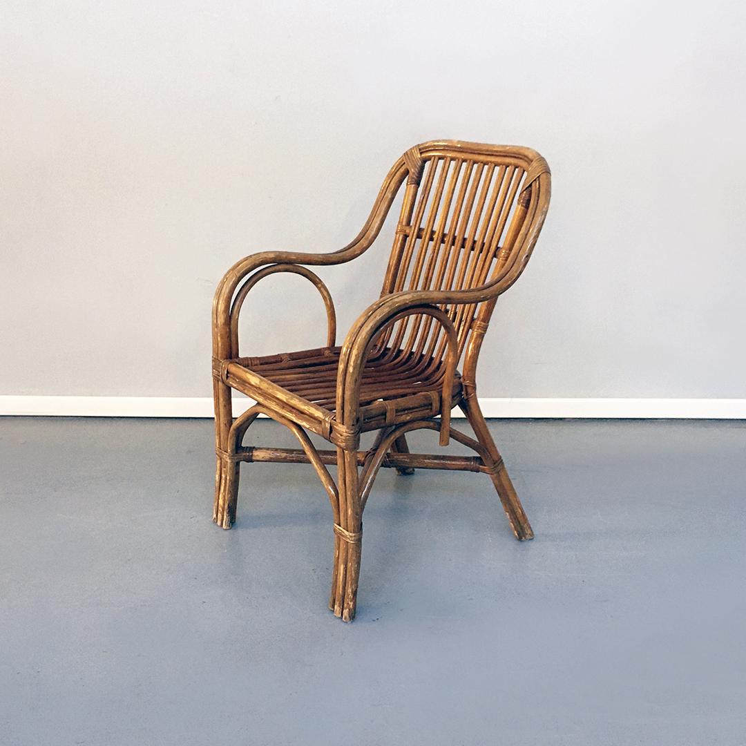 Italian Mid-Century Modern Rattan Armchairs with Curved Armrests, 1960s 3