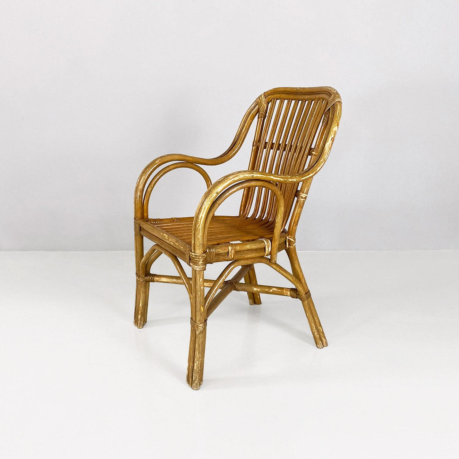 Italian mid-century modern rattan armchairs with curved armrests, 1960s For Sale 2