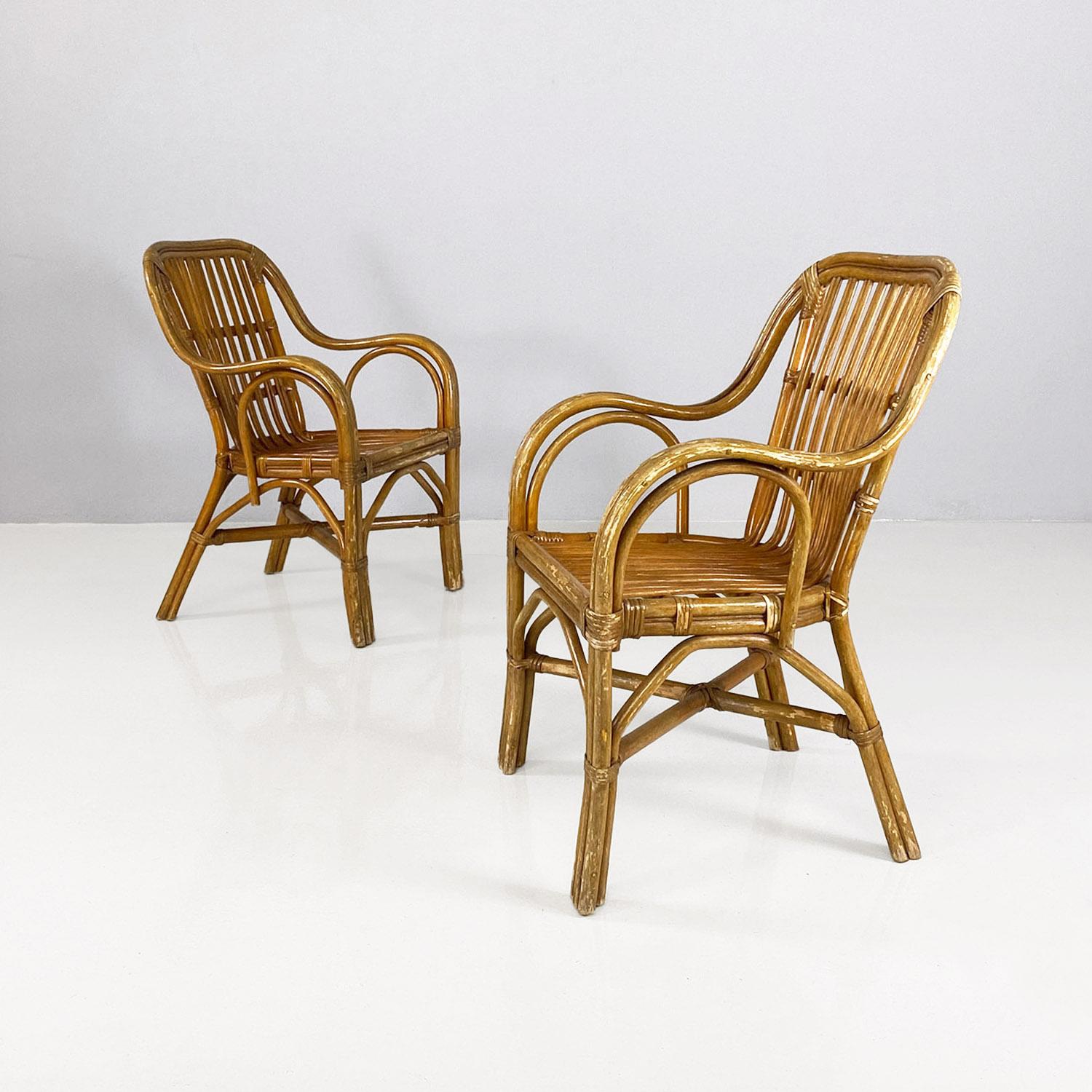 Italian mid-century modern rattan armchairs with curved armrests, 1960s For Sale 3