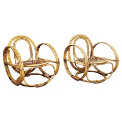 Italian Mid-Century Modern Rattan Armchairs with Round Structure, 1960s