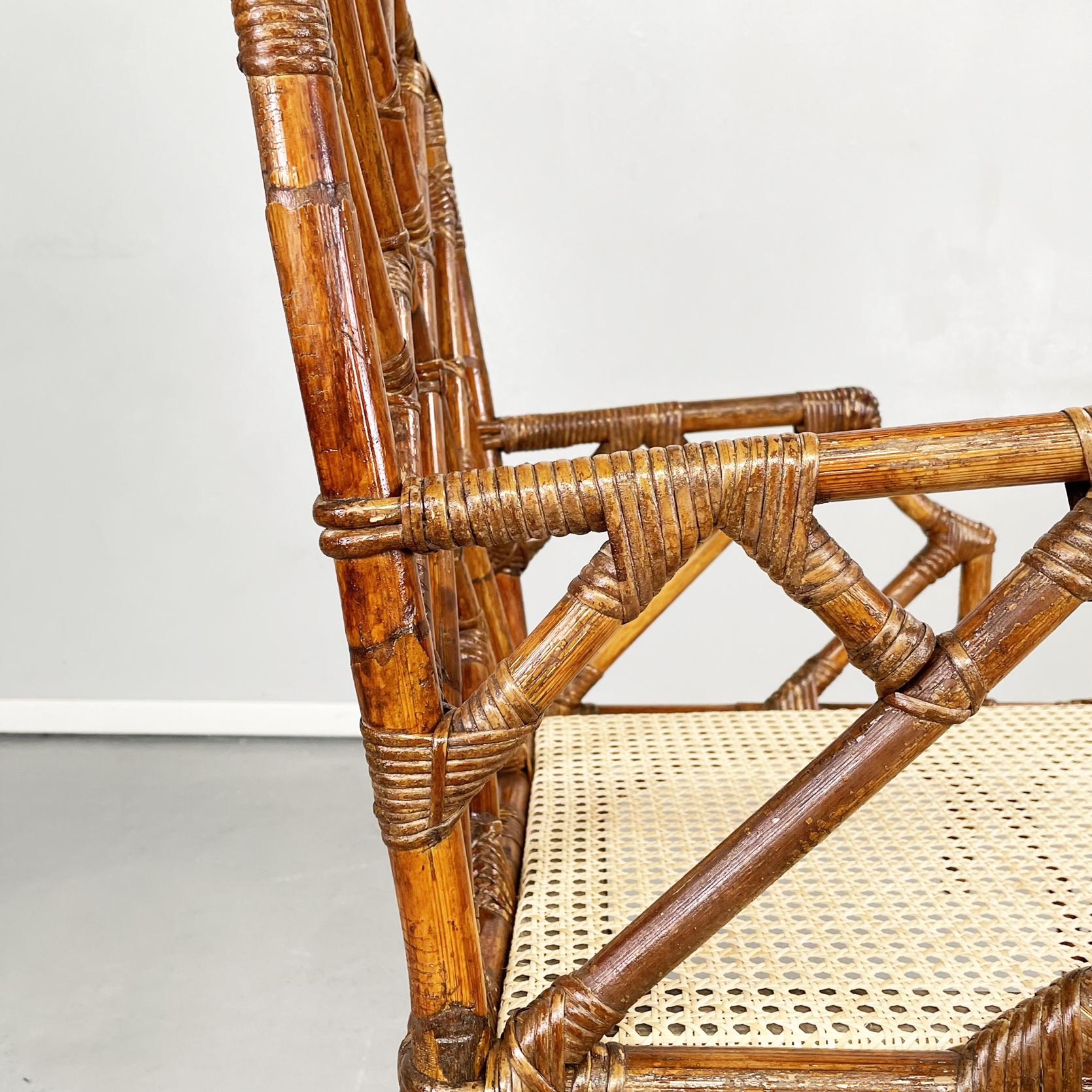 Italian Mid-Century Modern Rattan, Bamboo and Straw Chairs, 1960s 8