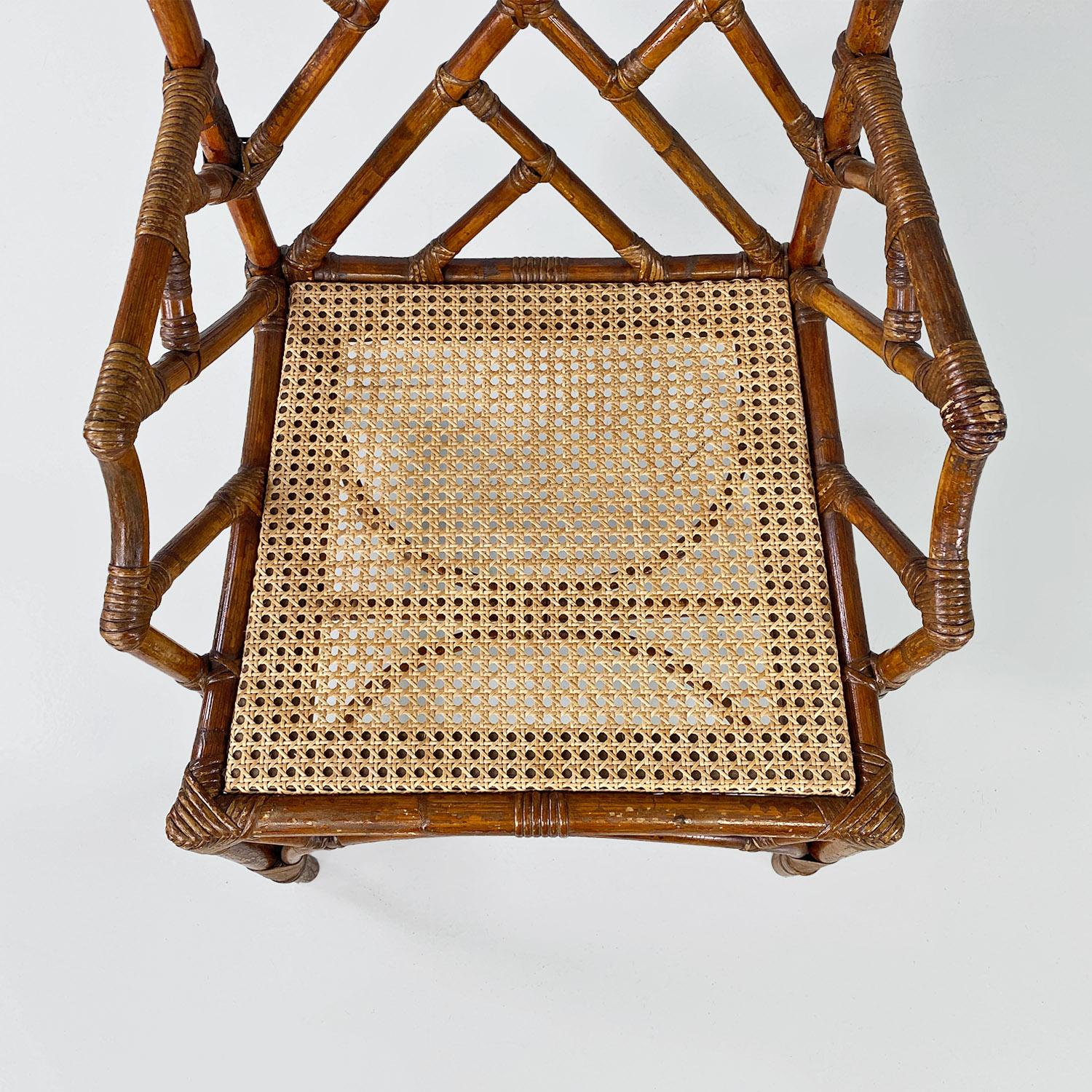Italian mid-century modern rattan, bamboo and Vienna straw armchairs, 1960s For Sale 4