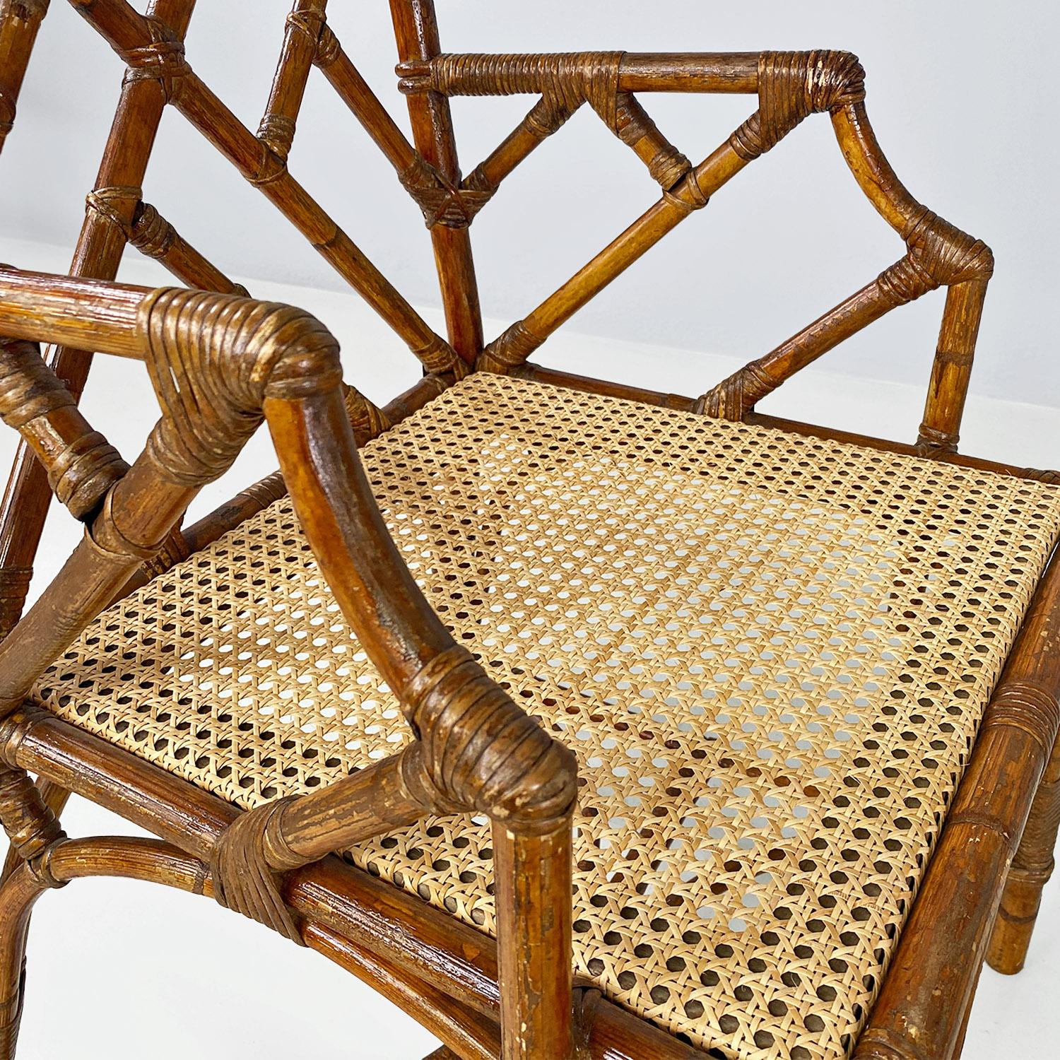 Italian mid-century modern rattan, bamboo and Vienna straw armchairs, 1960s For Sale 5