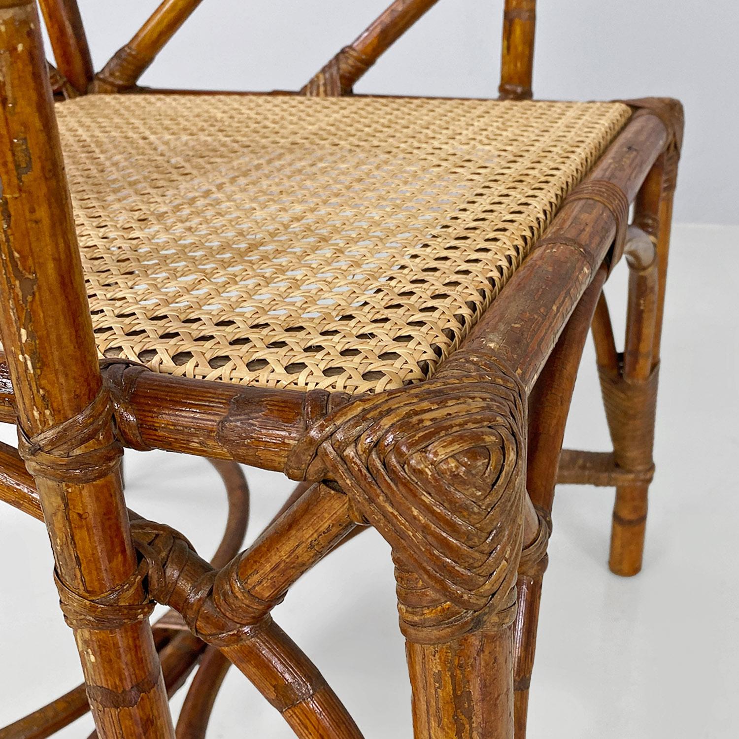 Italian mid-century modern rattan, bamboo and Vienna straw armchairs, 1960s For Sale 6