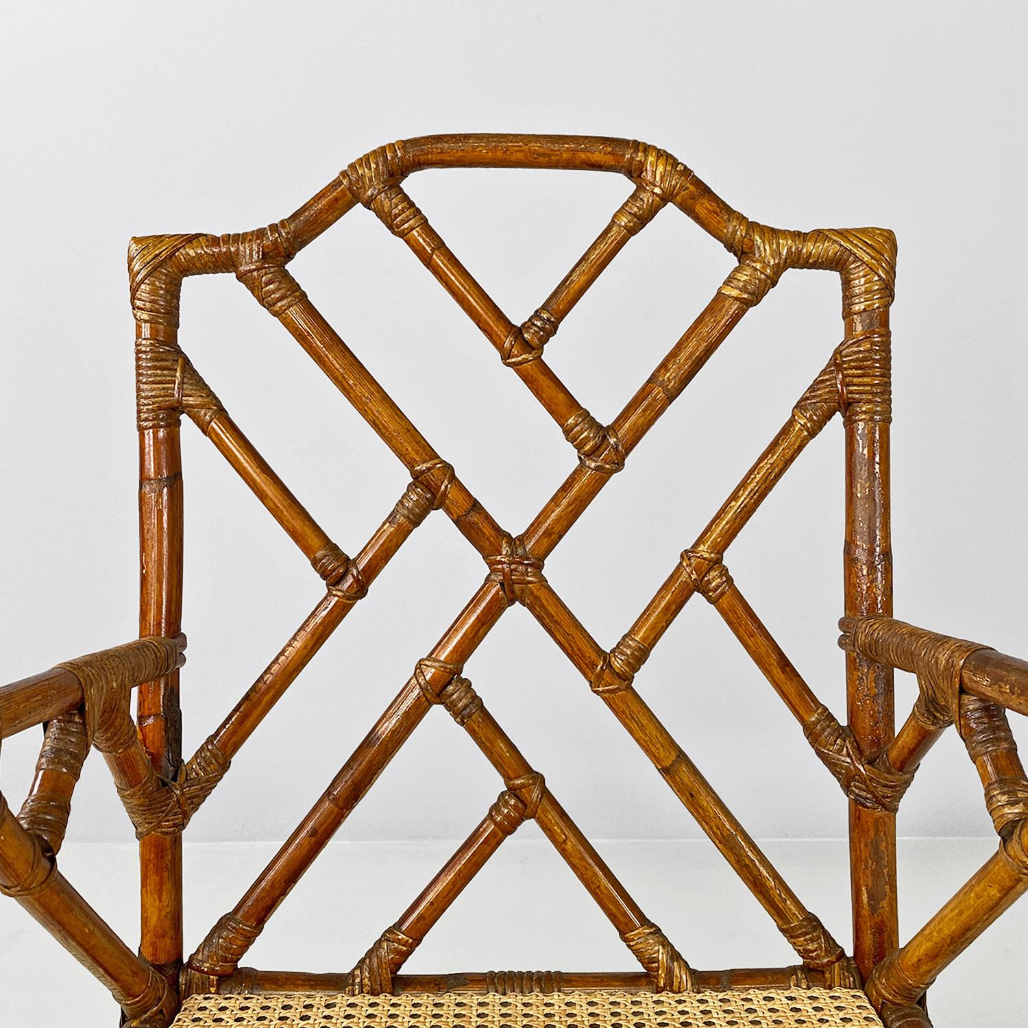 Italian mid-century modern rattan, bamboo and Vienna straw armchairs, 1960s For Sale 8
