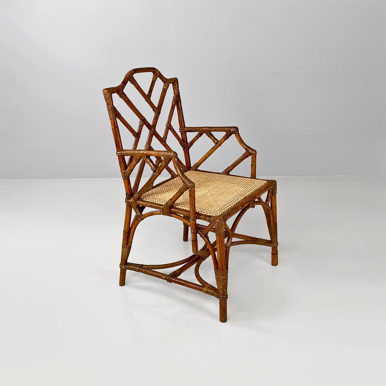 Italienische Sessel aus Rattan, Bambus und Wiener Stroh aus der Mitte des Jahrhunderts, 1960er Jahre im Angebot 1