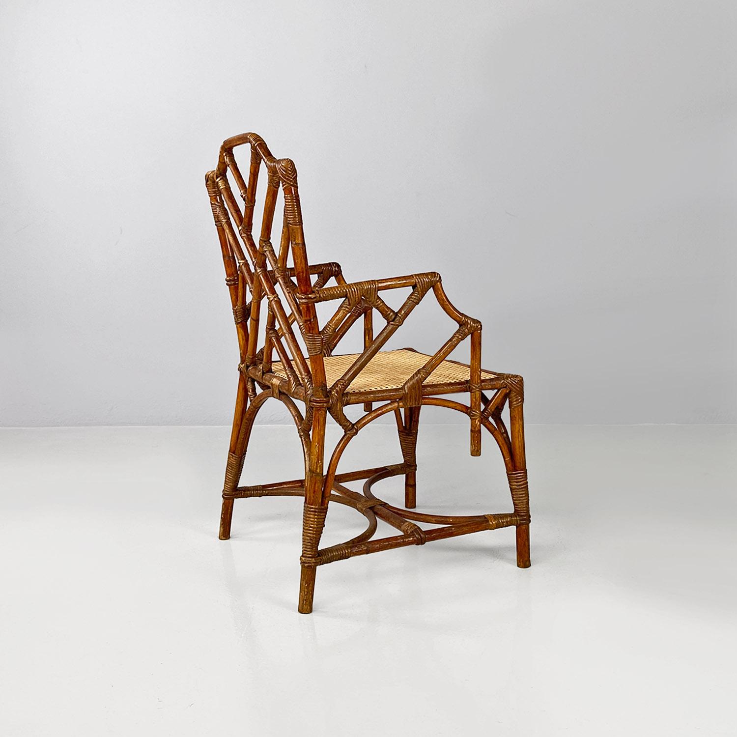 Italienische Sessel aus Rattan, Bambus und Wiener Stroh aus der Mitte des Jahrhunderts, 1960er Jahre im Angebot 3