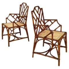 Vintage Italian mid-century modern rattan, bamboo and Vienna straw armchairs, 1960s