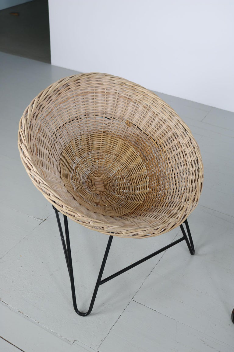 Italian MidCentury Modern light brown coconutshaped Rattan Basket