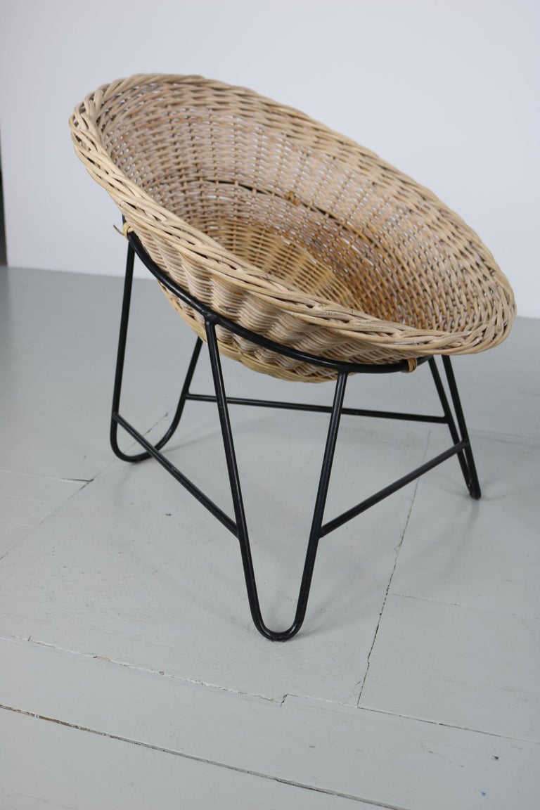 Italian MidCentury Modern light brown coconutshaped Rattan Basket