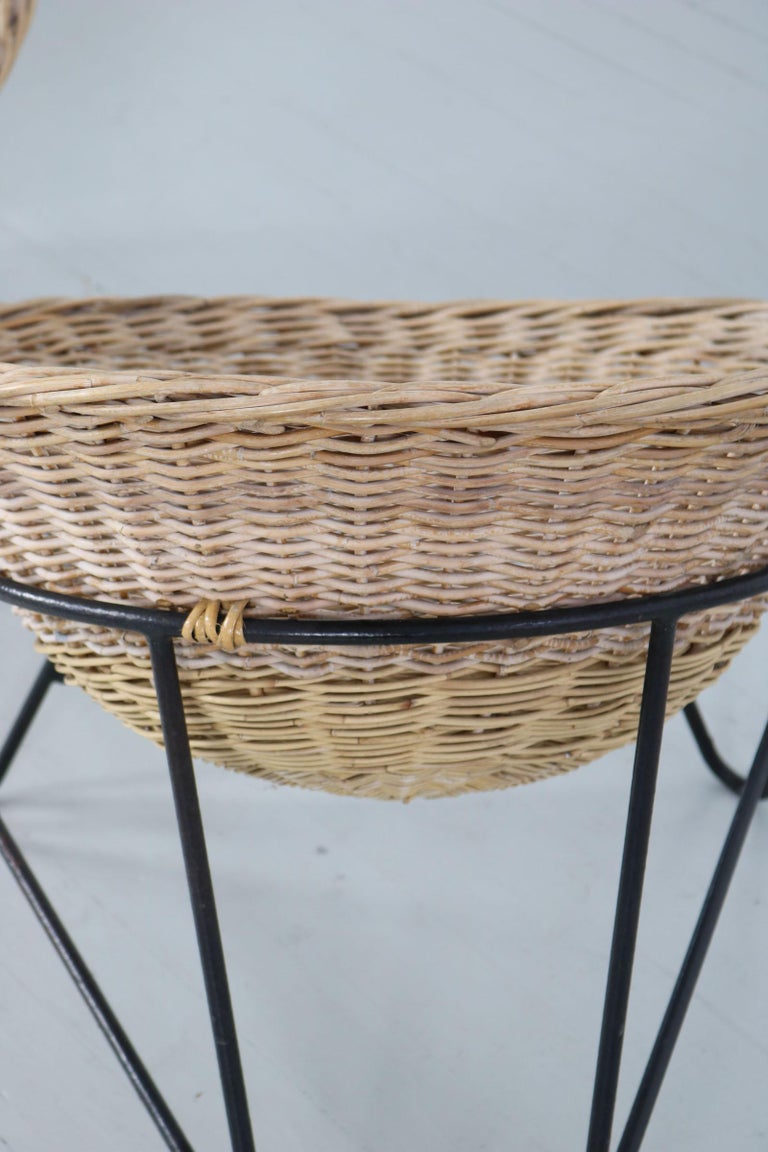 Italian MidCentury Modern light brown coconutshaped Rattan Basket