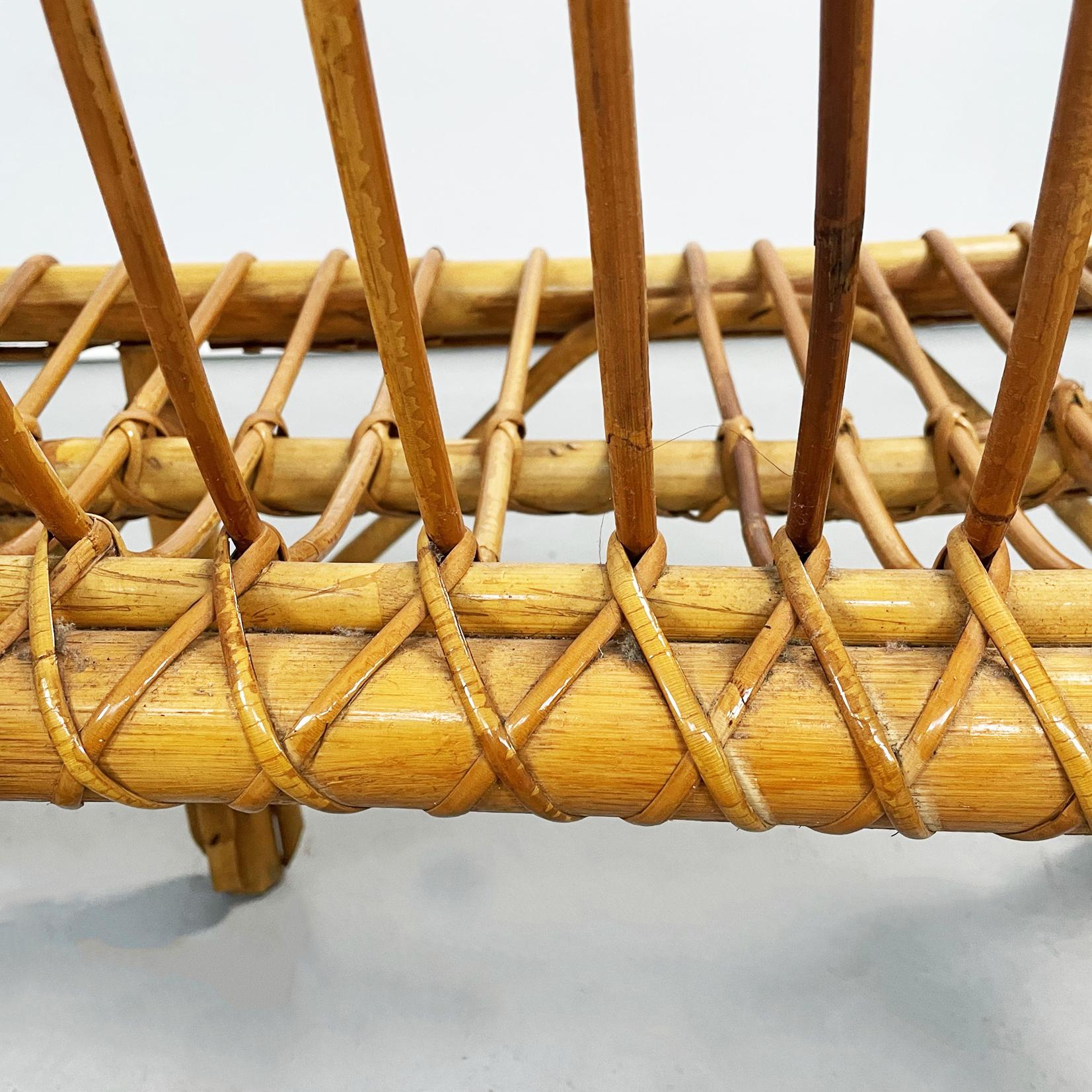 Italian Mid-Century Modern Rattan Bench with Armrests, 1960s 6