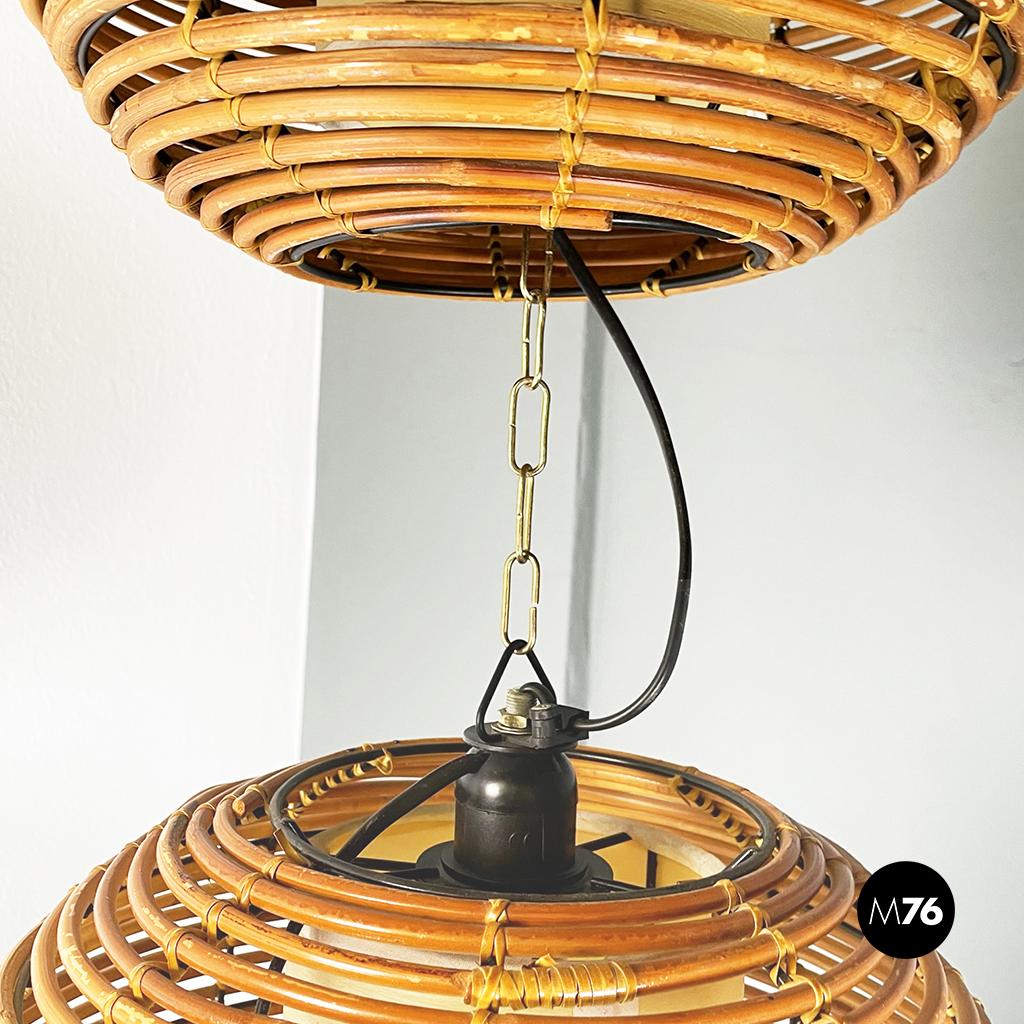 Italian Mid-Century Modern Rattan Chandelier with 3 Spherical Lampshade, 1960s For Sale 3