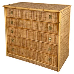 Commode italienne moderne en rotin du milieu du siècle dernier par Dal Vera, années 1960