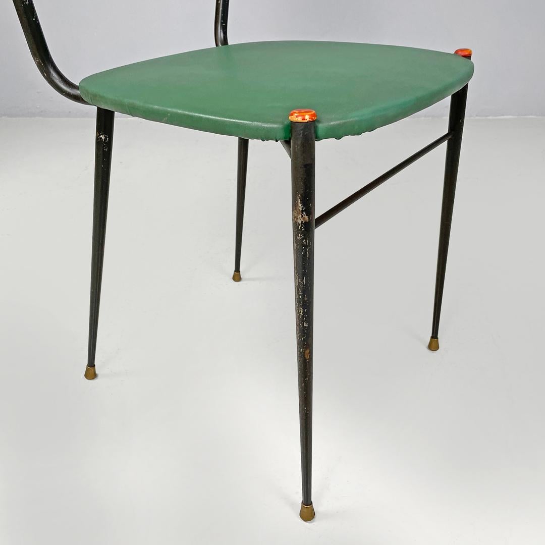 Sedie italiane di metà secolo in rattan verde ecopelle nero metallo anni '60 in vendita 11