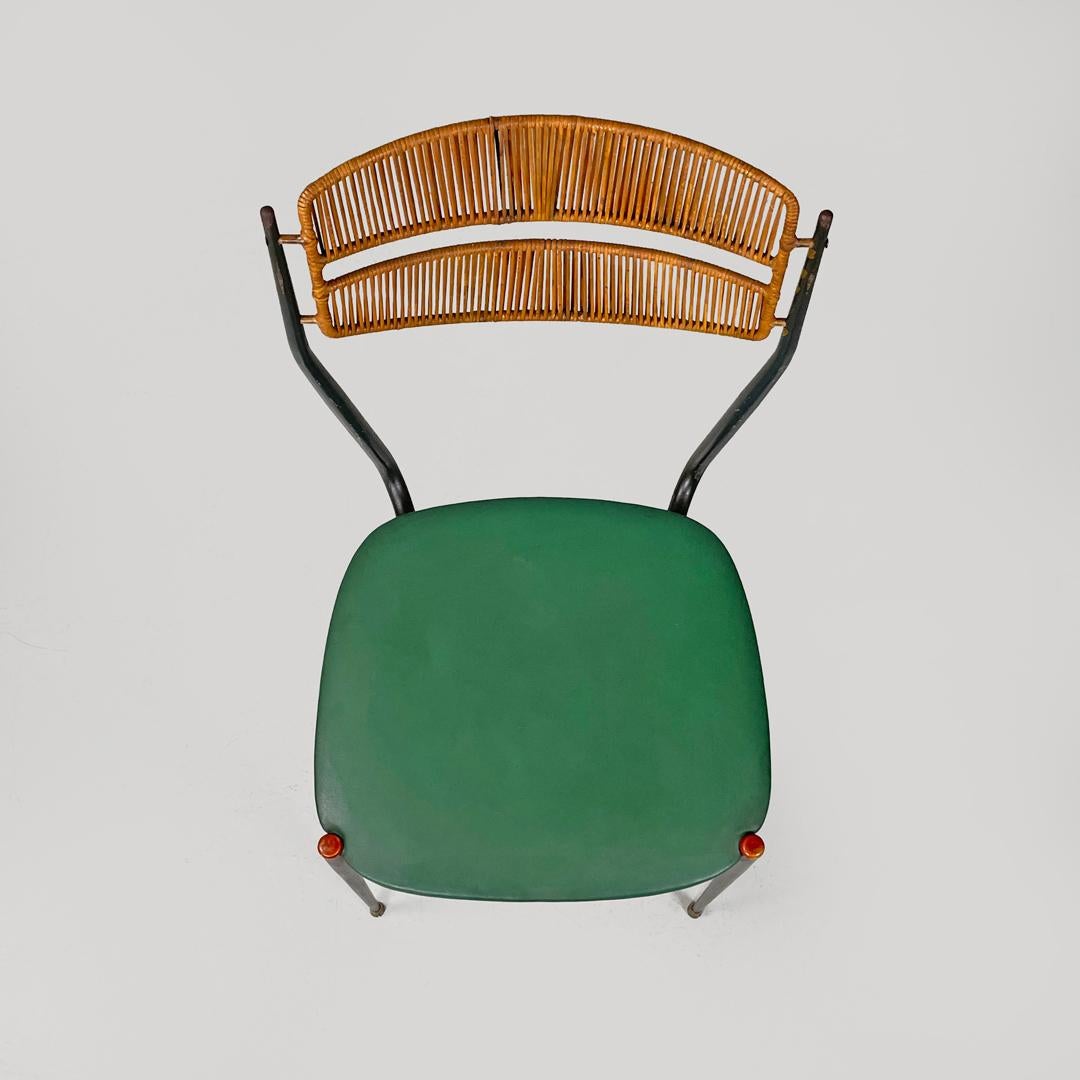 Metallo Sedie italiane di metà secolo in rattan verde ecopelle nero metallo anni '60 in vendita
