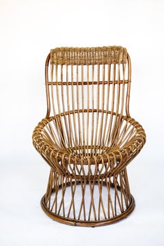 Mid Century Modern Outdoor Lounge Chair in Rattan Wicker, Italy 1950s