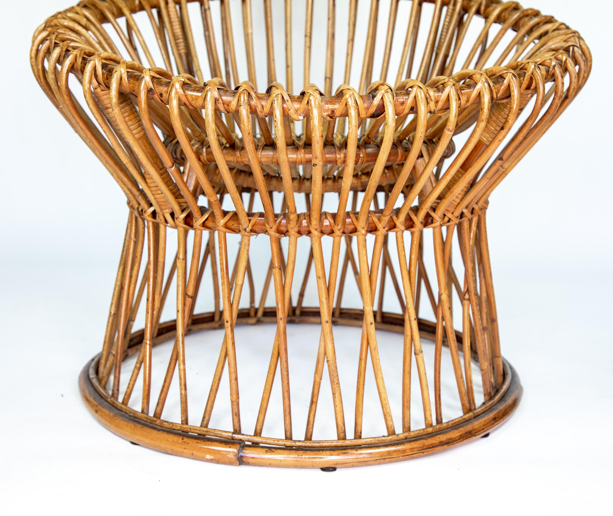Mid-Century Modern Mid Century Modern Outdoor Lounge Chair in Rattan Wicker, Italy 1950s For Sale