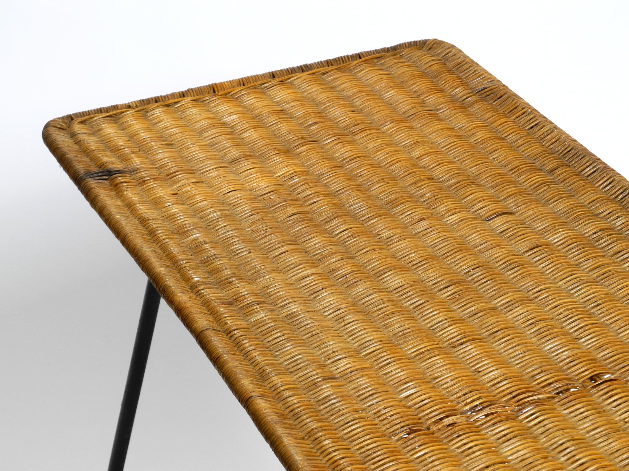 Italian Mid-Century Modern Rattan Side or Coffee Table with a Heavy Iron Frame For Sale 7