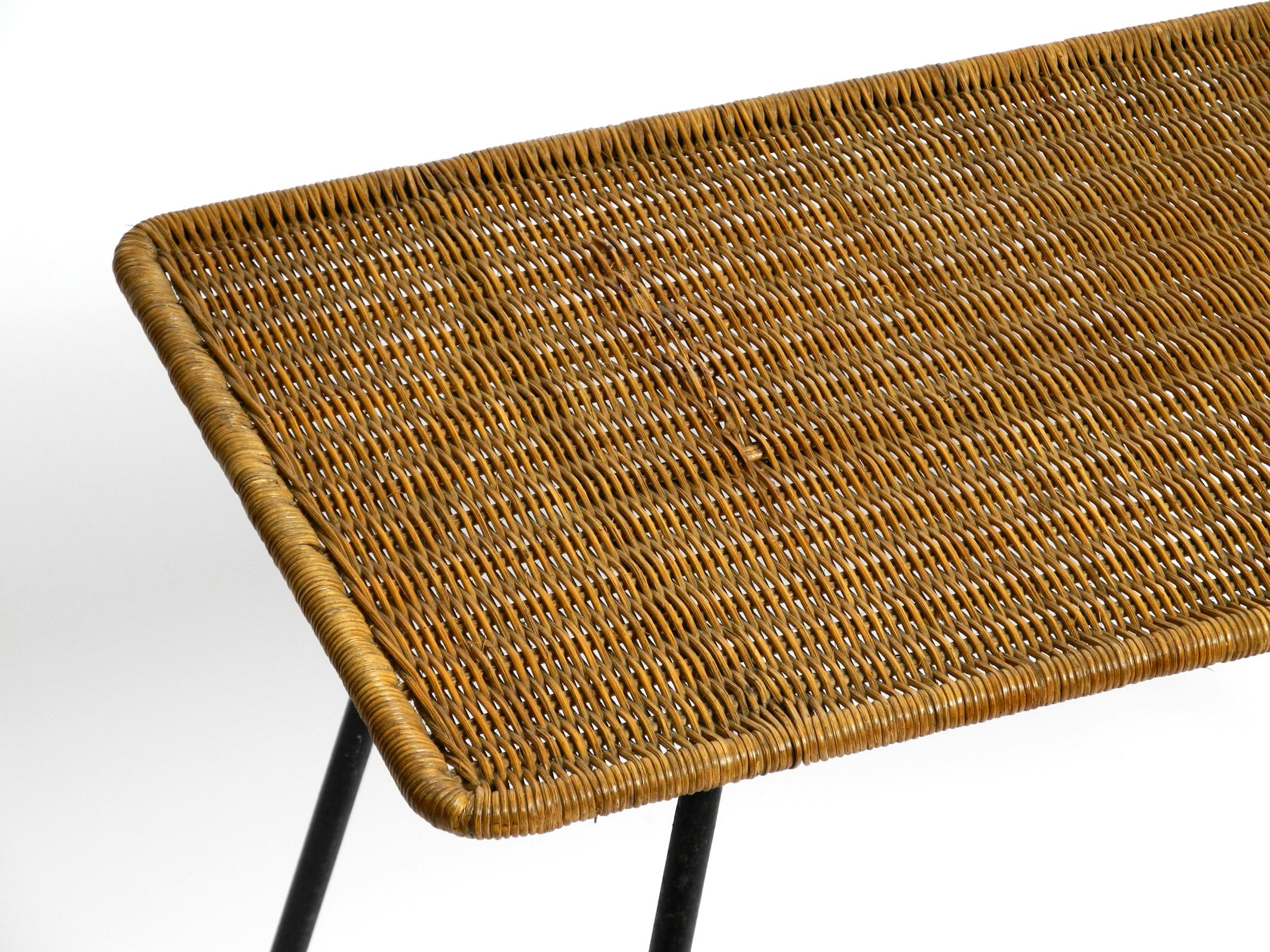 Italian Mid-Century Modern Rattan Side or Coffee Table with a Heavy Iron Frame For Sale 8