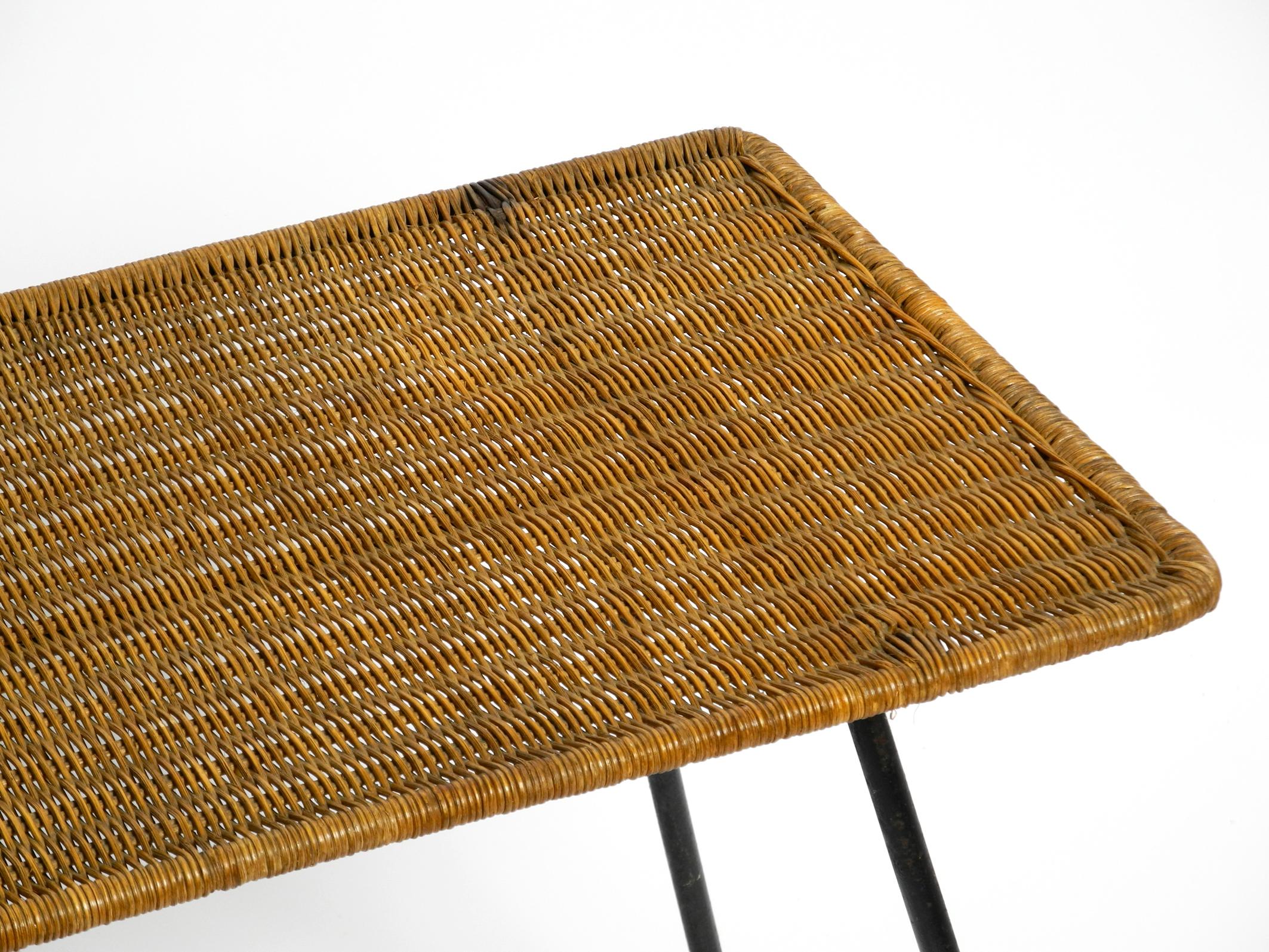 Italian Mid-Century Modern Rattan Side or Coffee Table with a Heavy Iron Frame For Sale 9