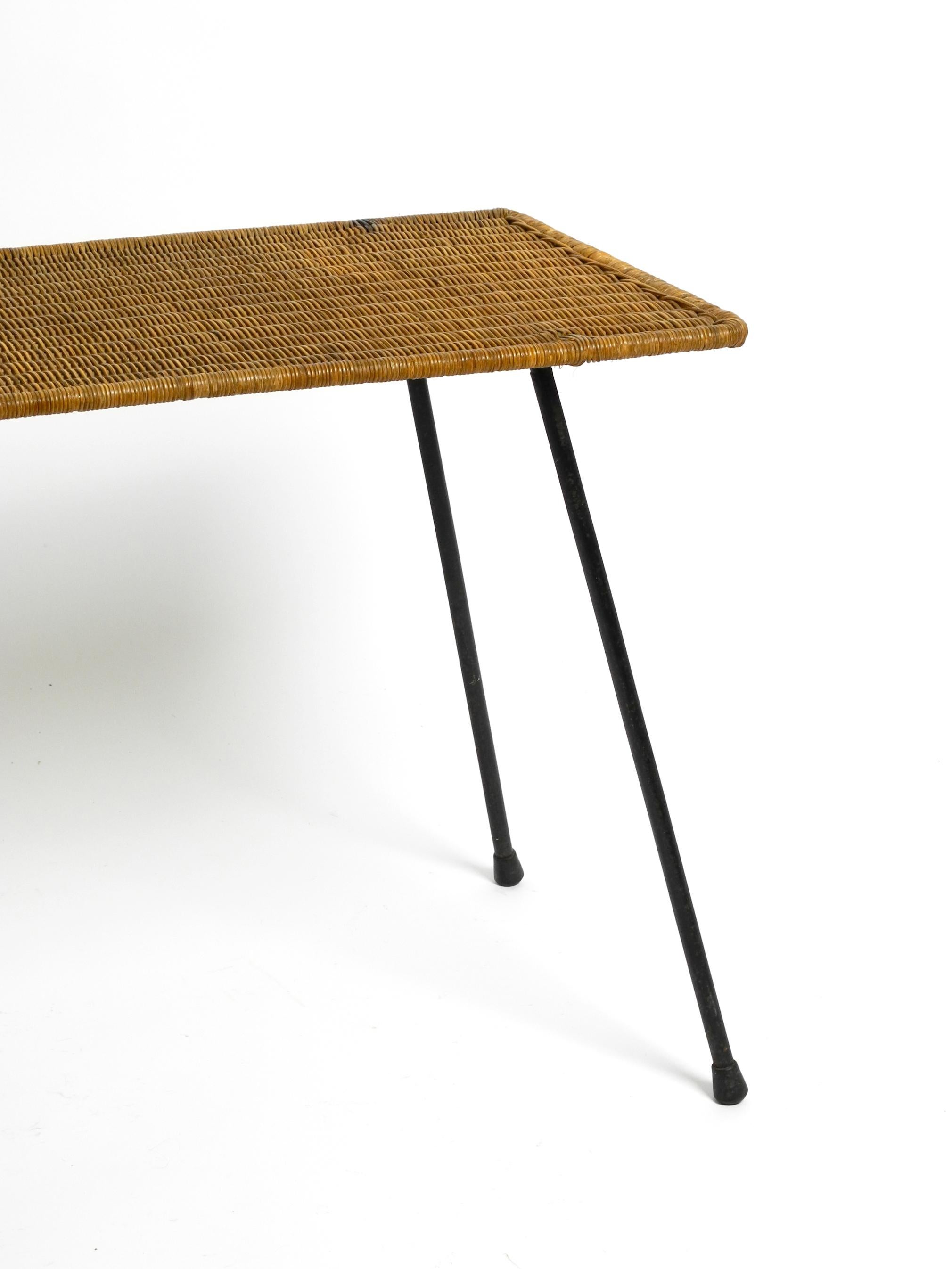 Italian Mid-Century Modern Rattan Side or Coffee Table with a Heavy Iron Frame For Sale 12