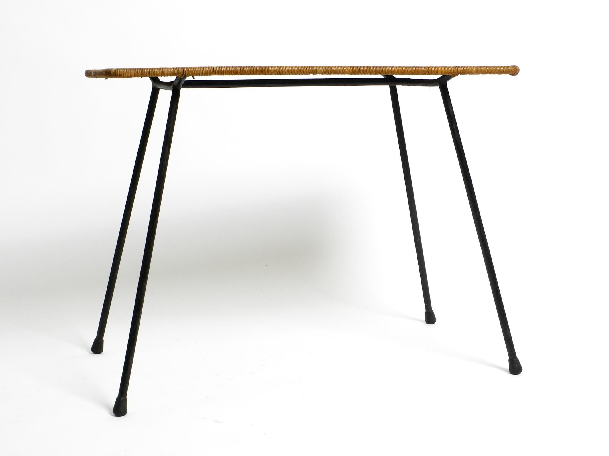 Mid-20th Century Italian Mid-Century Modern Rattan Side or Coffee Table with a Heavy Iron Frame For Sale